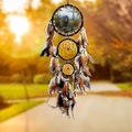 Native American dreamcatcher with black bear painting and natural brown feathers - Black Bear Multi-Ring (MS8040D)
