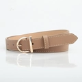 Light brown faux leather belt with white stitching and a golden D-ring buckle - Khaki