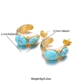 Minimalist C-shaped gold earrings with turquoise stones and dimension markings - Turquoise