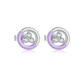 925 silver stud earrings featuring purple enamel and sparkling three-diamond flower design - Silver Purple Enamel