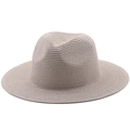 Flat-top straw sun hat in oatmeal beige with wide brim for summer beach vacation - Gray
