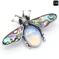 Bee brooch pendant with abalone shell wings and white opal stone in silver-tone finish - Opal (Synthetic)