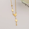 Elegant gold titanium steel necklace with three butterfly charms and bead accents - Butterfly Tassel