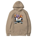 Khaki Halloween hoodie with dwarf pumpkin print and Happy Halloween text on cotton fabric - Camel
