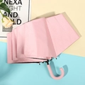Pink and white striped folding umbrella with a matte pink J-hook handle for women - 3-Fold Manual / J-Handle Stripes Pink