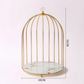 Golden birdcage-style cosmetic rack with marble base and crystal top, size 31x20cm - Single Tier - White Gold (Marble Texture)