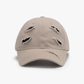 Distressed khaki cotton baseball cap with vintage frayed holes and classic textured brim - Khaki