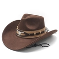 Klassieke donkerbruine western cowboyhoed met stierenkop gesp en verstelbare kinband - M (56-58cm) / Bruin