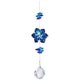 Detail of blue crystal flower wind chime with a clear faceted prism ball pendant - Long Wind Chime Pendant / 29CM / Blue