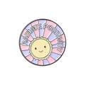 Spilla rotonda in smalto con strisce rosa e viola e testo Radiate Positivity - XZ4386 (Sole-RADIATE POSITIVITY)