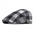 Classic black and white checkered tweed newsboy cap for men and women with metal buckle - Adjustable / Black and White