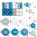 Kerstballenset in blauw en zilver, maten 3cm, 4cm en 6cm voor kerstboomversiering en decoratie - Blauw & Wit