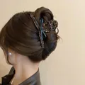 Leopard print hair claw clip with black faux leather bow for elegant updo hairstyles - Black Coffee Leather Bow Leopard (5# Hair Claw-Black-Coffee)