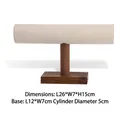 Walnut wood and beige velvet T-bar jewelry display stand for bracelets and watches - Extended Bracelet Display Rack - Beige Velvet