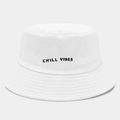 White cotton canvas bucket hat with black CHILL VIBES embroidery and reinforced stitching - M (56-58cm) / White