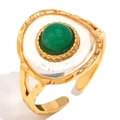 18K gold-plated open ring with green stone and bubble acrylic detailing for women - Acrylic Green Gemstone Adjustable Ring - Gold