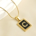 18K gold plated titanium snake chain necklace featuring a square black enamel C pendant - Letter C