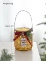 Christmas gold frosted glass LED lantern with pine cones and red plaid bow decoration - Champagne Handheld Lantern Cup