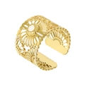 Anello in acciaio al titanio dorato con pietra di conchiglia bianca e design a fiori - Stile Conchiglia a Fiore Cavo (SR21061501)