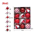 Set di 12 palline di Natale rosse e bianche in varie forme in scatola trasparente - Rosso