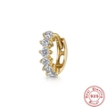 Macro view of gold S925 sterling silver hoop earring featuring six white cubic zirconias - Gold #12