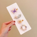 Pastel candy color hair clip set featuring purple butterfly and floral designs - Butterfly (4 Piece Set)