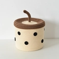 Handwoven cotton rope storage basket with lid, pearl milk tea design in beige and brown - Off-white Coffee Patchwork Lid (22*19)
