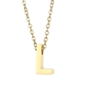 Golden stainless steel necklace featuring a minimalist 3D letter L alphabet pendant - Letter L(KN234002-Z)