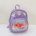 Purple glitter mermaid princess backpack for girls with cartoon seashell decorations - Purple