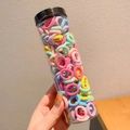 Jar of assorted colorful macaron elastic hair bands for kids and fine hair styling - Jelly Color 100Pcs Jar Pack