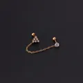 16G Gold-plated stainless steel double ear piercing chain with zircon studs - Triangle Style (373-2#G)