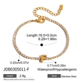 Gold stainless steel zircon tennis bracelet featuring a letter F charm for women - Letter F (JDB0305011-F)