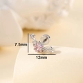 Silver curved pentagram ear stud with pink star zircon and screw back closure - Pink