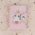 Pink PU leather card holder featuring a cute unicorn graphic and secure metal snap closure - Dream Unicorn Gift