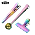 3-piece rainbow stainless steel sealing clip set with coffee measuring spoon clip - 3Pcs Set-Multicolor