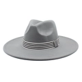 Detail of grey wool fedora hat featuring a stylish black and white striped decorative band - M (56-58cm) / Light Gray