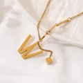 Chic gold titanium steel necklace with letter W pendant and tassel cube charm detail - Gold Initial W (8847)