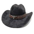 Klassischer schwarzer Western-Cowboyhut aus Wollfilz mit verzierten Band und Stierkopf-Schnalle - M (56-58cm) / Tie-Dye Schwarz