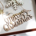 Targa Merry Christmas in legno con stelle glitterate oro per decorazioni natalizie - 5.5*14.5CM / Mini Tabellone per Lettere Color Legno