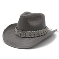Dark gray woven western cowboy hat with a leather band and metal bull head ornament - M (56-58cm) / Black and Gray