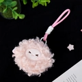 Pink curly plush sheep keychain with closed eyes embroidery and matching strap - Sheep (Winking)