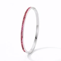 Silver-finished stainless steel bangle with pink square-cut stones and clasp closure - Pink Zirconia Style (SAP961)