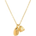 Golden titanium steel necklace featuring a smooth oval pendant and a textured lotus seed pod - Lotus Pod Necklace