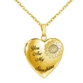 Golden heart-shaped photo locket necklace with You Are My Sunshine engraving - Gold Sunflower