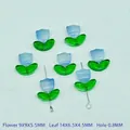 Blue tulip glass flower beads with green leaf accents for DIY handmade jewelry crafts - Gradient Blue