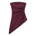 Women's deep purple strapless top with ruched sides and asymmetric pointed hemline - S / Burgundy
