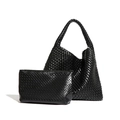 Handwoven black tote bag with matching zippered pouch featuring Intrecciato weave style - Black