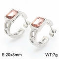 Silver stainless steel earrings featuring pink rectangular zircon stones in chain link design - Steel Champagne
