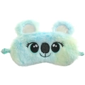 Close-up of fluffy koala eye mask with pastel gradient plush and fine embroidery - Blue-Green Koala
