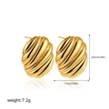 Detailed view of 18K gold plated oval stud earrings with ripple texture and measurements - 18K Gold Twill Croissant Style (T359_1)